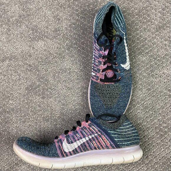 Nike Free RN Flyknit Running Shoes Women's 9 Blue Teal Pink Sneakers 831070 004 - Picture 1 of 15
